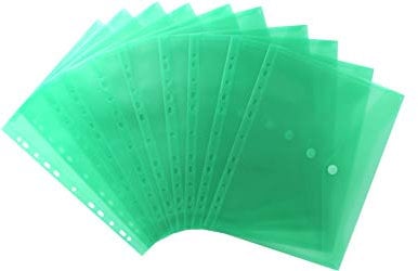 EXXO by HFP 35336 Dokumententaschen Sammelmappen Sichttaschen A4 transparent grün - Dokumentenmappe zum Abheften mit EURO-Lochung, Abheftrand, Klappe und Klettverschluss - 10 Stück, 310 x 235 mm