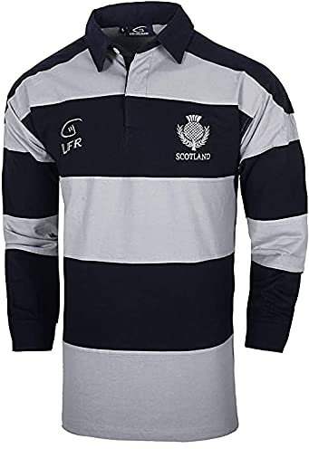 Scotland Langärmliges, gestreiftes Rugby-Shirt, Marine,grau, L