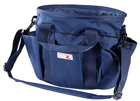 HORZE Grooming Tote Bag for Horses, Dogs with Shoulder Strap and 6 Pockets for Supplies | 12 x 8 x 9 - Dark Blue - One Size