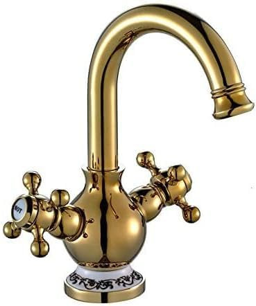 Retro Bad Waschbecken Zweigriff Kreuzgriff Armatur Wasserhahn Gold Sanlingo Schwenkbar Serie BELE