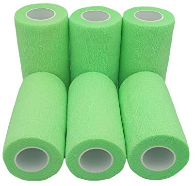 PintoMed Selbstklebender Verband Gedehnt - 6 x Neongrün - 10cmx4,5m Bandagen Rollen Haftbandage Fixierbinde Selbsthaftend Health Pflaster Sport Tape Stück für Handgelenk Bein Arm Vet Wrap