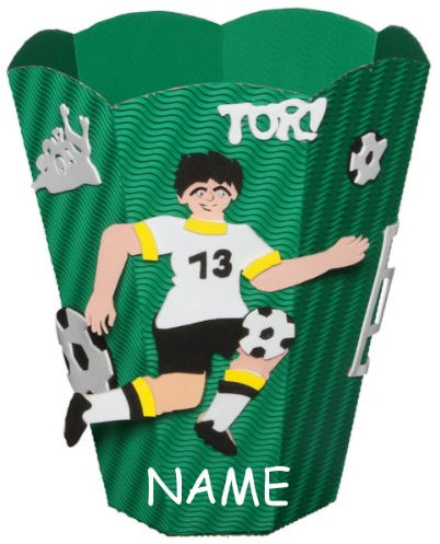 alles-meine.de GmbH Bastelset Papierkorb - incl. Name - Fußball Sport Mülleimer grün Junge - Kinderzimmer Deko zum Basteln Komplett Set
