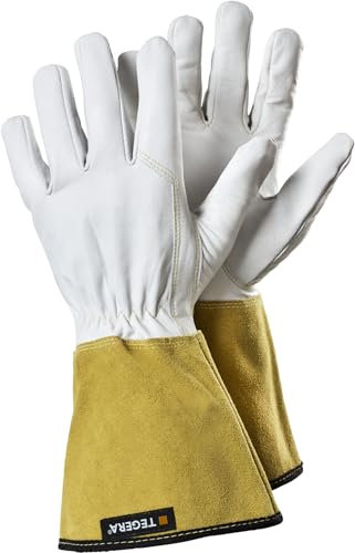 Tegera 126A Schweißerhandschuhe - Lederhandschuh mit hervorragendem Komfort, Flexibilität und KEVLAR, Weiß/Gelb, Größe 7 (1 paar)