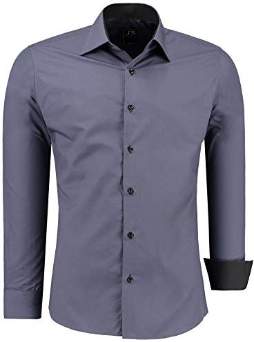 J'S FASHION Herren-Hemd - Slim-Fit - Langarm-Hemd Freizeithemd - Pflegeleicht Bügelleicht - Anthrazit L