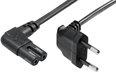 MaxTrack Platzsparendes Strom Anschlusskabel - N8-1L, Winkel-Eurostecker auf Winkel Doppelnutkupplung, für Spielekonsolen wie PS5 und Xbox, Stromkabel für Fernseher