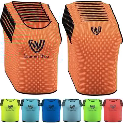 German Wear 12x Fußball Leibchen Trainingsleibchen Markierungshemd Fußballleibchen für Kinder Jugend und Erwachsene, Farbe:Orange, Bibs:Senior (L)