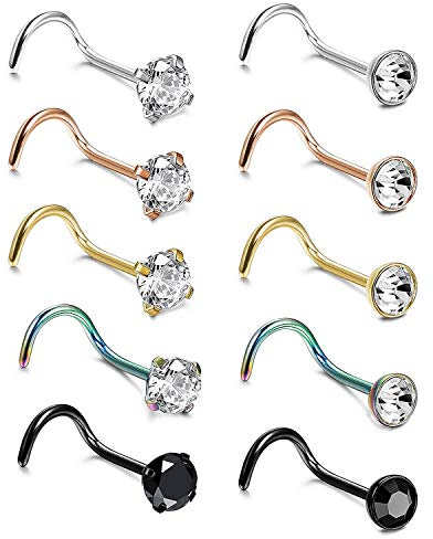 Aroncent Nasenstecker Damen Spirale Set 316L Chirurgenstahl Nasenpiercing Stecker Nasenschmuck 10 PCS