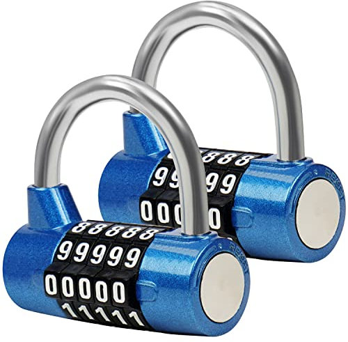 Belle Vous Blaues 5-Stelliges Zahlenschloss Vorhängeschloss (2er Pack) L6,5 x B2,5 cm - Wasserdichtes Schloss mit Zahlencode für Drinnen & Draußen, Türen, Turnhallen, Spinde & Schuppen