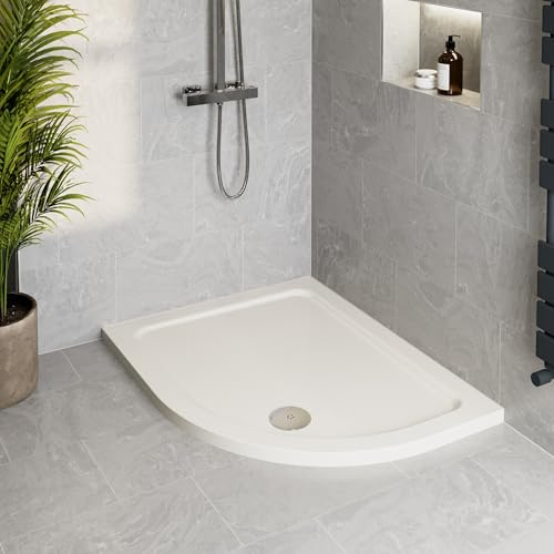 Podium® 1200 x 900 x 45mm White Bathroom Non Slip Tray for Enclosures Cubicles & Wet Room with Waste, Offset Quadrant Right Hand