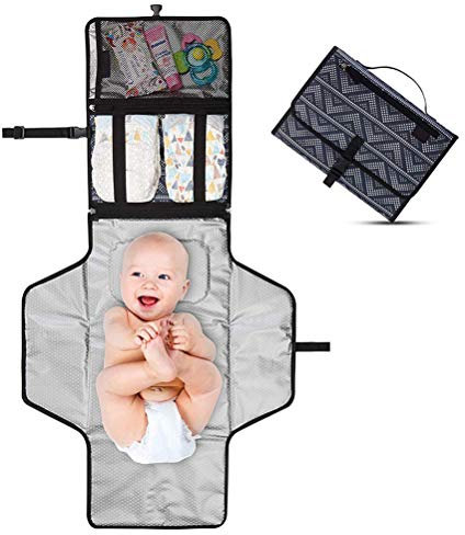 Kikier Baby-Wickelunterlage, tragbar, tragbar, mit wasserdichtem Kissen, mehrere Taschen
