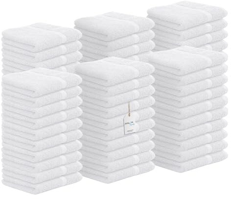Avalon Towels Baumwolle Waschlappen,(60 Stück) Bulk 30.5x30.5 cm Premium ringgesponnene Baumwolle, saugfähig, Hotel- und Spa-Qualität, Wiederverwendbare Fingerspitzen-Handtücher (weiß)