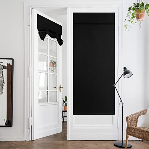 HOMEIDEAS French Door Curtains, Privacy Small Window Curtains, 26 X 68 Inch Thermal Insulated Tie Up Shades for Bedroom, 1 Panel, Black