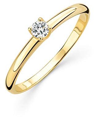 Orovi Schmuck Damen Ring Gelbgold 0.10 Ct Solitär Diamant Verlobungsring 9 Karat (375) Gold und Diamant Brillant