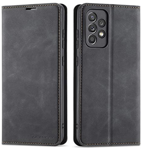 QLTYPRI Hülle für Samsung Galaxy A52 4G/5G,Handyhülle für Samsung Galaxy A52s 5G, Premium Dünne Ledertasche Handyhülle mit Kartenfach Ständer Flip Schutzhülle für Samsung A52/A52S - Schwarz