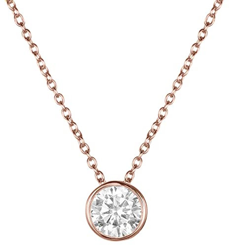 BONNYBIRD® Kristall Kette Rosegold Damen Edelstahl Halskette mit Schwebendem Stein Anhänger Crystal Weiß Frauen Wasserfest Schmuck Vergoldet Goldkette Layering Goldschmuck