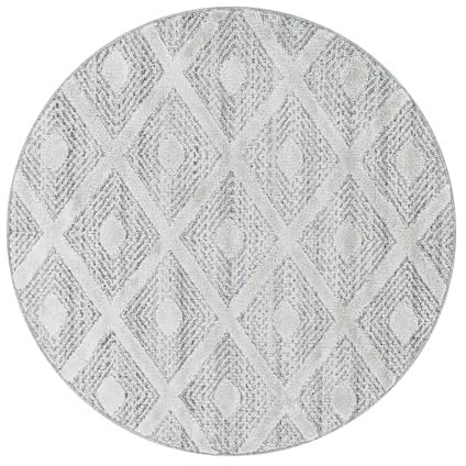 Teppich Wohnzimmer Hochflor Shaggy Teppich 3D Kariert Design 160 cm Rund Teppich Grau - Teppich für Schlafzimmer Esszimmer Küche Boho Teppich 20 mm Florhöhe Extra Weich Flauschig Pflegeleicht
