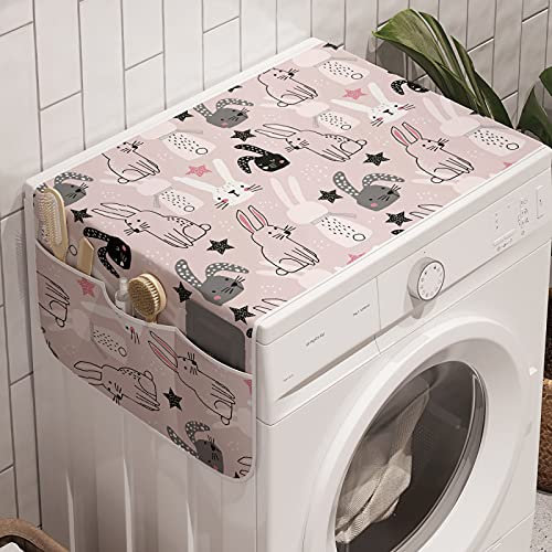 ABAKUHAUS Osterhase Waschmaschinen-Organizer, Häschen-Gekritzel, Anti-Rutsch-Stoffabdeckung für Waschmaschine und Trockner, 47 cm x 120 cm, Rose Koksgraue