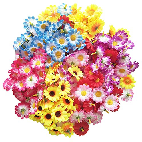 100 Stücke Gänseblümchen Blütenköpfe, Kunstblumen Köpfe, Bunt Mini Seidenblumen, Seidenblumen Dekoblüten, Basteln für Hochzeiten, Feiern, Partys, DIY-Girlanden-Kopfschmuck (4cm,7 Stile)