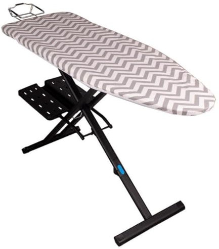 Table à Repasser Pliable Clever en Aluminium 137x45 H92cm avec Repose Fer et Repose Centrale Vapeur et Roulette