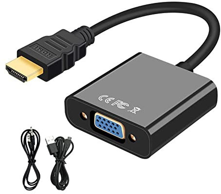 SELIACR HDMI to VGA Adapter with 3.5 mm Audio Cable and Power Cable, HDMI to VGA Converter 1080p 60Hz, HDMI Male to VGA Female, Compatible with Laptop (HDMI) and TV Monitor (VGA)
