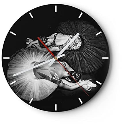 Modern Wanduhr Ballerinas Ballett Tanz 40x40cm Rund Groß Wand Uhr Glas Analog Zimmeruhren Küche Büro Wohnzimmer Glasuhr Wall Clock Dekoration Design Wanddekoration Küchenuhr C3AR40x40-5050
