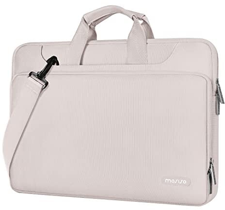 MOSISO 360 Protective Laptop Bag 16 inch, 15-15.6 inch Laptop Shoulder Bag Compatible with MacBook Air 15 M4 M3 M2/Pro 16, HP, Dell, Lenovo, Asus, Matching Color Sleeve with Belt, Stone Gray