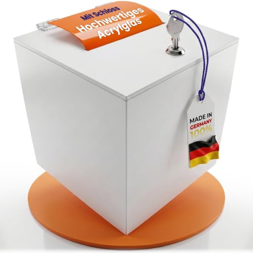 EH Design Spendenbox abschließbar mit Schloss 20 x 20 x 20 cm – Weiße Acrylglas Losbox 7x bruchfester als Glas – Made in Germany – Spendendose für Verein, Hochzeitspostbox, Tombola & Wahlurne