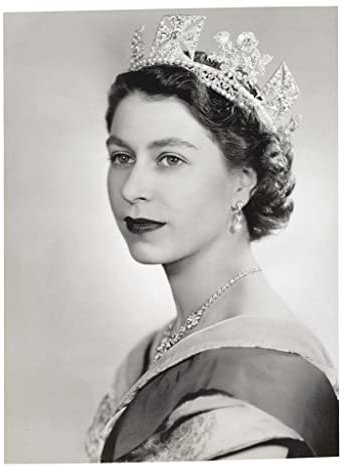 Fabulous Poster Plakat Queen Elizabeth II Profilporträt Junge Königin von England Schwarz-Weiß Vintage