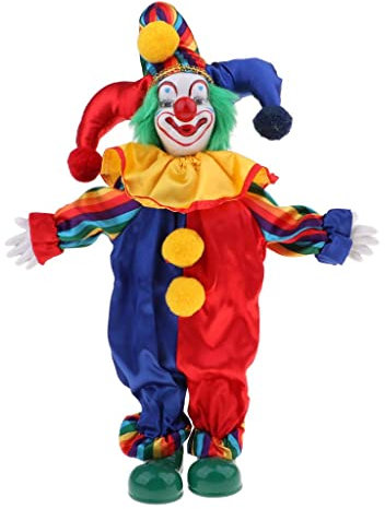 perfk 35cm Clown Puppe mit Wunderschönem Outfit Und Keramik Gesicht,