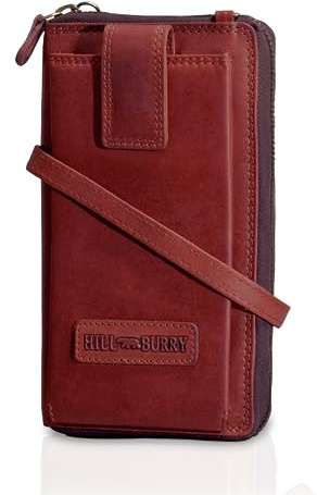 Hill Burry Echtleder Handy Portemonnaie Rinara I Geldbörse | Umhängetasche | Handy Wallet hochwertigem naturgegerbtem Leder | RFID Schutz | B 11cm x H 19,5cm x T 4,5cm