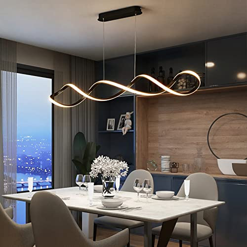 LED Hängeleuchte Esstisch Pendelleuchte höhenverstellbar Kronleuchter mit Fernbedienung Pendellampe Moderne Hänge lampe für Esszimmer wohnzimmer Schlafzimmer Küche Büro Leuchte (Schwarz, L80cm)