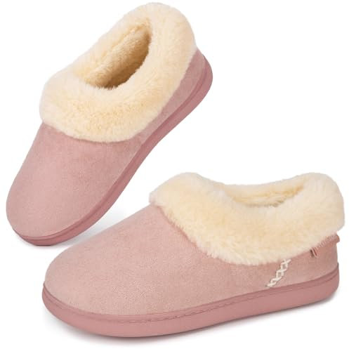EverFoams Women's Warm Slippers Fluffy Memory Foam Indoor Outdoor Closed-back House Shoes Pink, 3-4 Uk