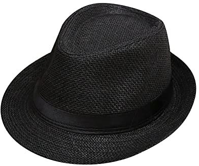 Boolavard Kids Girls Boys Summer Fedora Straw Hat Wide Brim Floppy Beach Sun Visor Hat (Black)