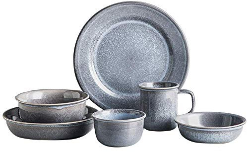 DUDSME Juego de vajilla de 6 piezas, juego de vajilla retro azul con platos, cuencos, tazones, tazones, tazones, apto para lavavajillas y microondas