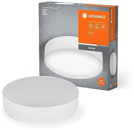 LEDVANCE ORBIS PARIS Deckenleuchte 480mm, weiß, 3XE27-Sockel, kann mit smarter Lampe bestückt werden, hochwertiges, modernes Design, mit Stoffschirm, geeignet für Innenräume, rund, IP20 Schutzklasse