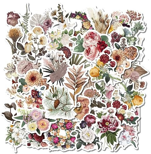 SURALIN 40 Stück Vintage-Aufkleber Blumen, Sticker Set wasserfest, florale Pflanzenaufkleber Sticker Aesthetic Scrapbook Stickers für Scrapbook, Tagebuch
