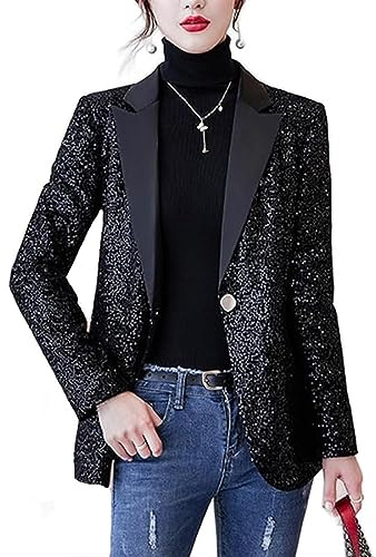 Giacca da Smoking da Donna Tinta Unita Casual Manica Lunga Bavero Giacca con Bottoni Moda Giacca con Paillettes da Donna Cappotto Casual da Lavoro