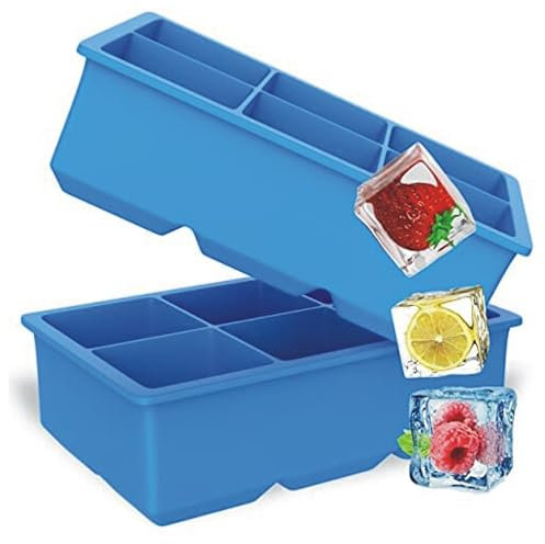 Silicone Ice Cube Trays - Large Ice Cube Moulds - Square Ice Cube Molds - BPA Free Reusable Ice Cube Moulds - Large Square Moulds for Cocktail, Whiskey (Blue Set of 2)