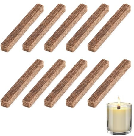 Sanrolax Dauerdocht für Wachsfresser,10 Stück Holzdochte für Kerzen,10x10x90mm Docht aus Holzfaser,Dauerdocht für Kerzenreste Schmelzfeuers für Kerzenreste Outdoor und Indoor