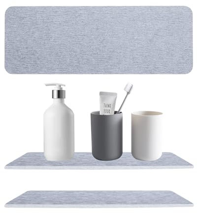 Water Absorbent Diatomite Coasters, 2PCS Diatomaceous Earth Soap Tray, Quick Drying Soap Holder, Diatomaceous Earth Bathtub Countertop Organizer for cup, Soap, Shampoo, Lotions, Bottles (Grey)