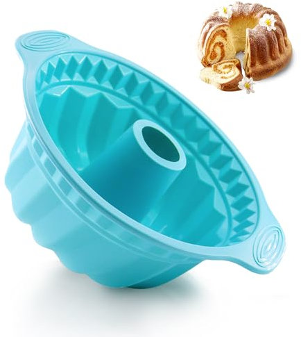 DRAONGYE 24,1 cm Silikon-Pfannen mit geriffelter Form, Gugelhupfform, DIY-Kuchenform für Schokolade, Gelee, Brot, Gelatine (Blau, 1 Stück)