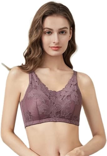 Frauen Mastektomie BH Prothese Taschen Silikon Brust Formen Brasieres Sexy Spitze Volle Abdeckung Bralette Rohr Top (Color : Purple, Size : M)