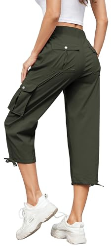 Hormtaer Hose Damen 3/4 Sommer Casual Cargohose Caprihose Jogginghose Comfy Stretch Leichte Outdoor Sport Reise Wanderhose Mit 6 Taschen