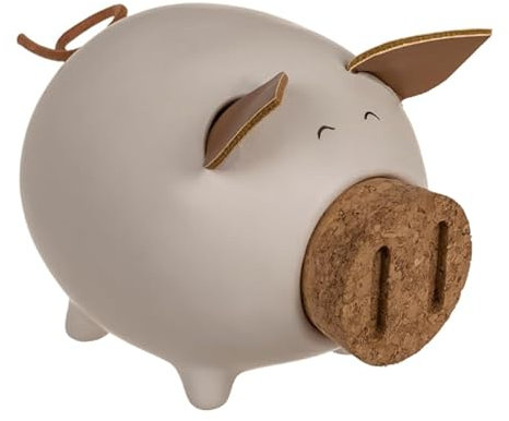 Sparschwein aus Keramik mit Ohren und Rabus. Original Spardose mit Korkverschluss an Schnauze. (Weiß)