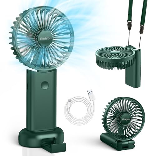 Timiyou Handheld Fan, Portable Hand Held Fan with 3 Speed, Mini Hand Fan 3000mAh Battery Operated, USB Rechargeable Foldable Desk Fan for Travel Camping Home Office