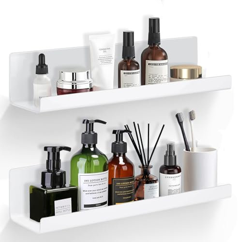 ELUBLU Neu 2024 Wandregal Ohne Bohren, Regal Wand Acryl 2 Stück, Schweberegal Weiss (38.2x10x7.5cm), Küchenregal Hängend zum Kleben, Schwebendes Bücherregal, Bilderleiste, Kleberegal Bad, Wall Shelf