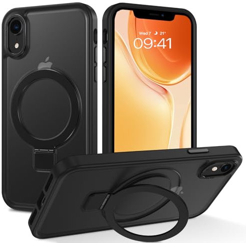 BENTOBEN for iPhone XR Case Magnetic with Stand[Compatible with Magsafe],Invisible Ring Stand Translucent Matte Anti-yellow Military Grade Protection Women Men Shockproof Cover for iPhone XR, Black