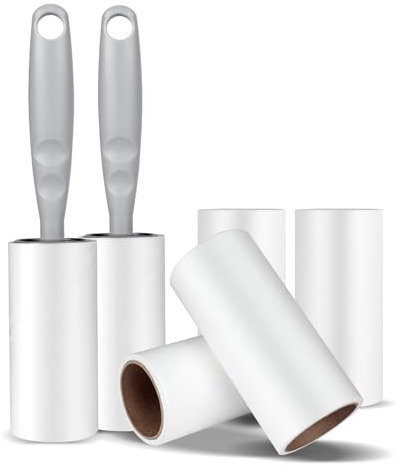 Romon Fusselrolle 6 Rollen mit 1 Abroller, Fusselrolle Kleidung, Klebrig Lint Roller, Fusselrolle Tierhaare, Fusselbürste Fusselroller für Kleidung, Katzenhaare, Hundehaare, 60 Blatt/Rollen