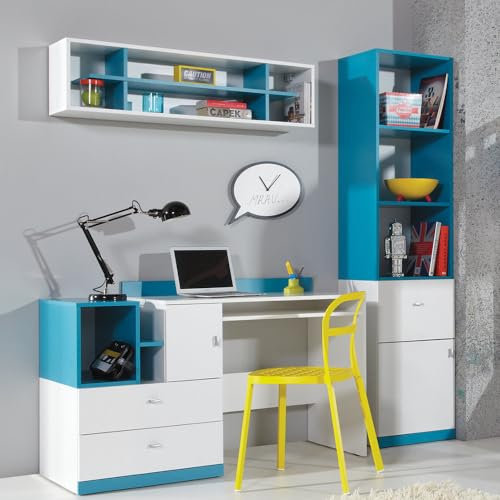 Lomadox Jugendzimmer Kinderzimmer-Set 3-teilig inkl. Schreibtisch Regal Regalschrank modern weiß mit türkis