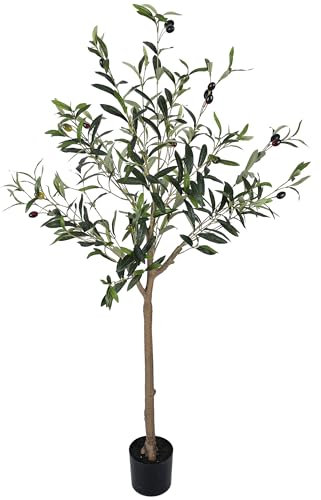 SAKSUN Künstliche Olivenbäume für drinnen und draußen: großer künstlicher Olivenbaum 122 cm mit realistischen, langlebigen Farbblättern und Früchten im Topf – Pflegeleichte künstliche Pflanzen für